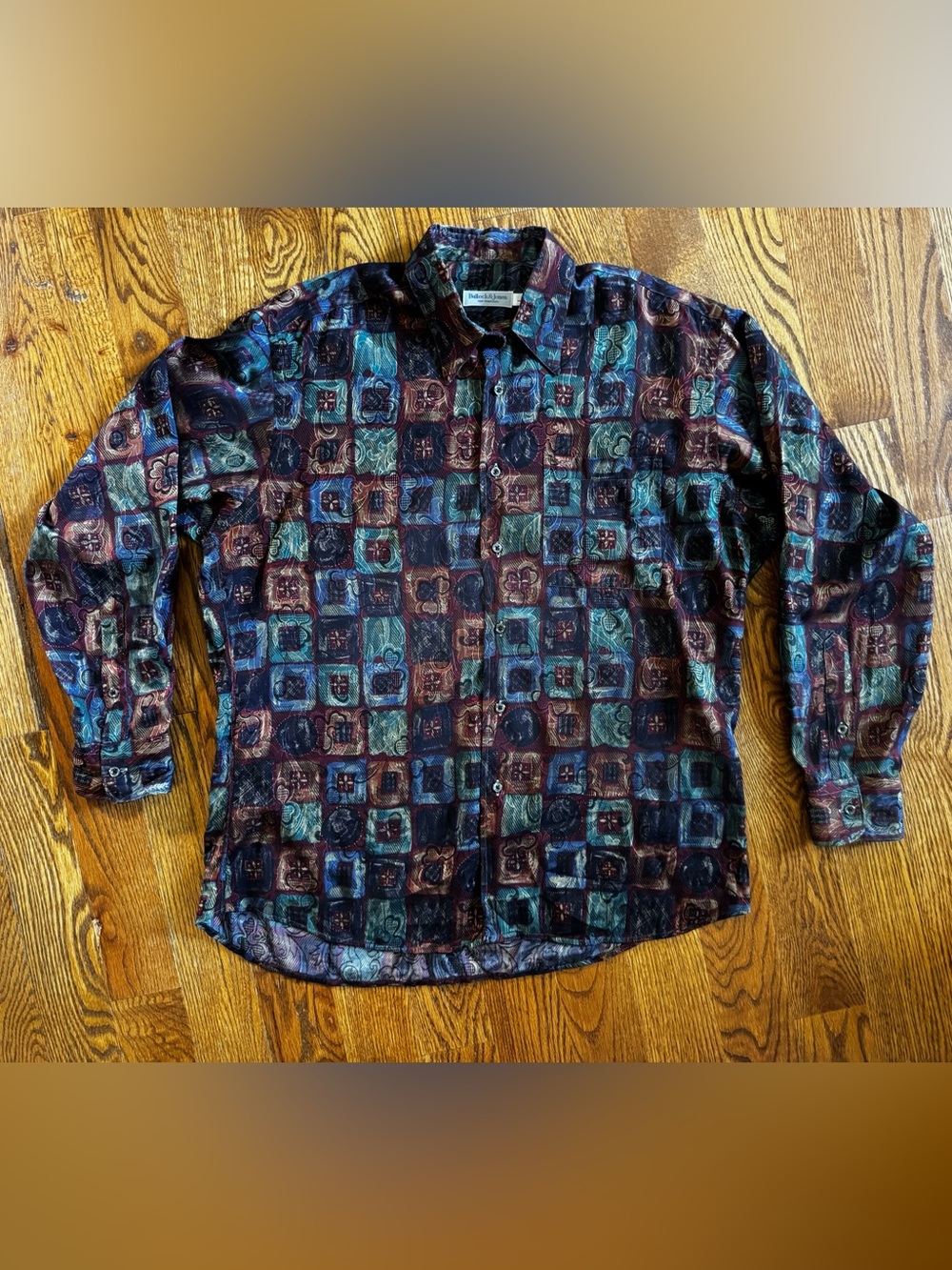 Vintage Bullock & Jones San Francisco Men’s L Abstract Geometric Silk Blend